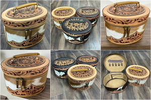 Haute qualité concepteur usiné à la main en cuir de vachette sac de maquillage ovale vanity case femmes boîte à bijoux Style occidental organisateur de voyage - Product Image 3