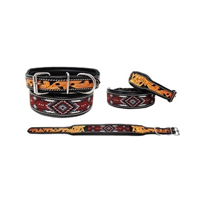 Exclusive Handmade Leather Dog Collar With Soft <b>Padded</b> And Beaded & Color Carved Wholesaler & Manufacturer - Product Image 1