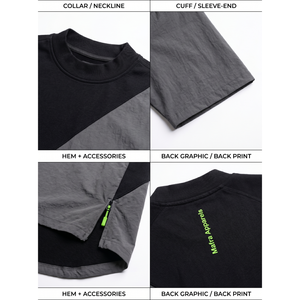 Camiseta Asimétrica Personalizada OEM para Hombre, Estilo Urbano, 450GSM, Algodón Pesado con Paneles de Nailon, Corte Holgado, Tallas 3XL y 2XL - Product Image 4