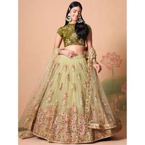 Attachant Pastel Vert Miroir Travail Net Party Wear Lehenga Choli - Product Image 6
