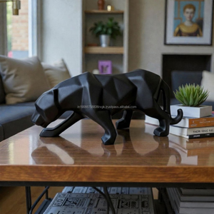 Sculpture de panthère en céramique et résine géométrique moderne AG Elements, figurine animale noire brillante, décoration de luxe pour la maison ou le bureau - Product Image 2