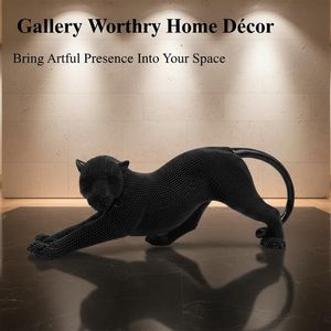 รูปปั้นเสือดำสีเงินทำมือขนาด 15 นิ้ว พร้อมลวดลายลูกปัดประณีต สำหรับตกแต่งบ้านในห้องนั่งเล่นหรือสำนักงาน - Product Image 3