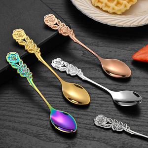 Juego de Cuchara y Tenedor de Acero Inoxidable con Diseño de Rosa, Cubiertos Creativos para Té, Postre, Café, Fruta, Recuerdo - Product Image 2