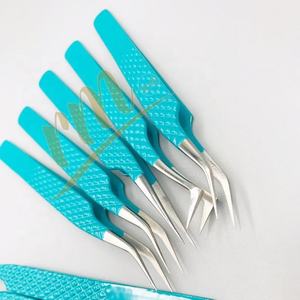 Pinzas Profesionales para Extensión de Pestañas, Punta Puntiaguda, Agarre Azul, Punta Plateada, Agarre de Diamante, Acero Inoxidable, Logotipo Personalizado - Product Image 4