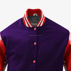 Artículo más exigente 2025 Cuerpo de lana de alta calidad Mangas de cuero Parche bordado Letterman Varsity Jacket con 2 bolsillos laterales - Product Image 5