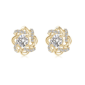 Pendientes Románticos de Oro Amarillo con Diamantes, Corte Brillante Redondo, Joyería de Boda para Mujer, Oro de 10K, 14K, 18K, Plata 925, 935 - Product Image 2