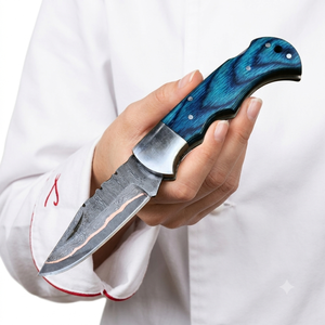 มีดพับทำมือ Arwin Enterprises รุ่น AJ-5667 ใบมีดเหล็กดามัสกัสทองแดง ปลายหยดน้ำ ขนาด 6.5 นิ้ว ด้ามไม้หุ้มหนัง - Product Image 2