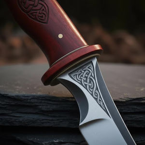 Couteau de chasse artisanal en acier J2 de 12 pouces, lame noircie, manche en bois orné - Product Image 5