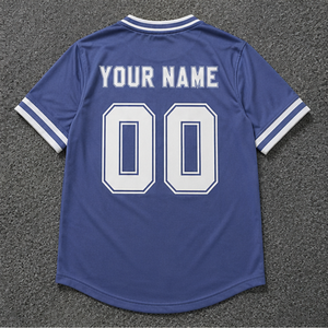 Maillot de baseball bleu respirant personnalisé, col en V, manches courtes, 100% polyester mesh - Product Image 2