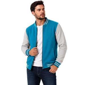 Men's <b>Navy</b> <b>Blue</b> Varsity <b>Jacket</b> Sleeves Zipper Closure Casual <b>Fleece</b> Outerwear Eco-Friendly Breathable Varsity <b>Jacket</b> Spring - Product Image 3