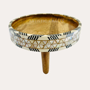 Mother Of pearl Inlay Wooden Treat Stand Cake Stand with Leg Wood Multifunctional Stand for Birthday Parties and Weddings Decor - Product Image 3