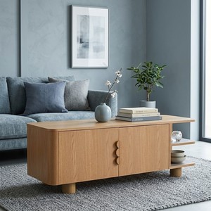Modern Wood TV Stand with Open <b>Shelf</b> Storage for Living Room Furniture - Product Image 3