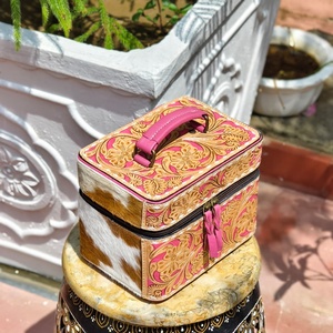 2026 Latest Designer Hand Tooled Genuine Leather Big Size Jewelry Storage <b>Box</b> Organizer Handmade <b>Makeup</b> <b>Box</b> Square Organizer <b>Box</b> - Product Image 5