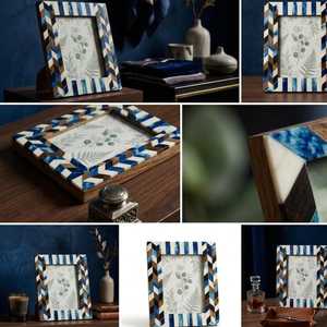 Marco de Fotos de Resina Moderno de Lujo con Incrustaciones de Hueso, Hecho a Mano, Personalizado, con Patrón de Mosaico Único para un Interior Elegante - Product Image 2