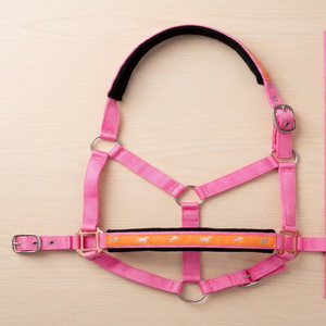 Custom Wholesale Double Ply Pink Nylon Horse Halter <b>Bridle</b> with Padded Noseband and Adjustable Buckles all Sizes Available - Product Image 1
