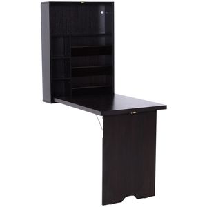 "Espresso Brown Modern <b>Wall</b>-Mounted Home Office Computer Desk with Durable MDF <b>Storage</b> Shelf" - Product Image 1
