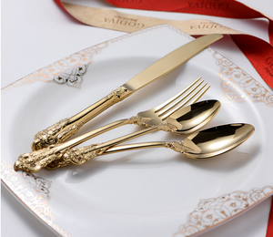 Juego de Cubiertos de Acero Inoxidable Estilo Barroco Dorado, Cubertería de Lujo para Bodas, Colección de Vajilla para Mesa de Comedor - Product Image 3