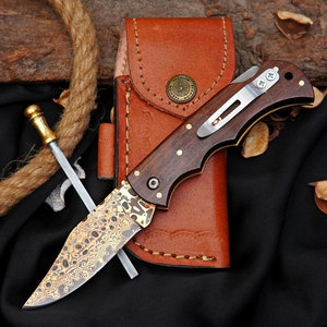 Limited Edition Handcrafted Copper Brass Pocket Knife w/Rosewood Steel Bolster Handle Outdoor Camping Hunting Folding Knife - Product Image 1