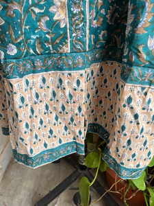 Hand Block Printed Indian Cotton Dress 100% Cotton Long Gown with Floral Embroidered Neckline Square Collar <b>Tunics</b> Dress - Product Image 3