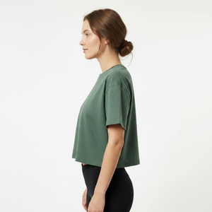Women <b>Crop</b> T-Shirt Boxy Oversized Short Sleeve Cotton Casual Streetwear T Shirt Custom Logo OEM Wholesale Summer - Product Image 2