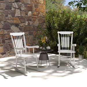 Set di 2 Sedie a Dondolo da Giardino in Legno Bianco con Schienale Alto, Comode e Resistenti fino a 160 kg - Product Image 2