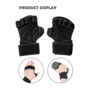 Gants de fitness ventilés à paume ouverte pour l'entraînement, la musculation et la gym, avec sangle de poignet, noirs, pour hommes - Product Image 6