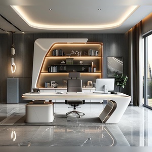 โต๊ะทำงานสำนักงาน HDHMR หน้าท็อปแข็งแรงทนทาน เกรด E0 เป็นมิตรกับสิ่งแวดล้อม พร้อมตู้เก็บของด้านหลังขนาดใหญ่ - Product Image 6