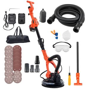 Levigatrice Elettrica a Batteria da 450W per Cartongesso, 7 Velocità Variabili, Strumento per la Rimozione di Soffitti in Cartongesso con Aspirazione Polvere 0-160 - Product Image 1