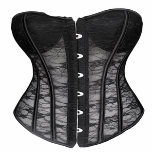 Women's Black Lace Corset Shapewear With Hook-and-Eye Closure Firm <b>Tummy</b> <b>Control</b> Breathable Spandex Nylon Underwear - Product Image 1