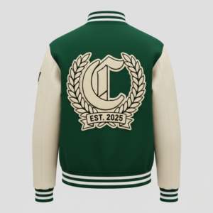 Chaqueta Deportiva Unisex Estilo Universitario, Cuerpo de Lana, Mangas de Cuero Genuino, Parches Bordados Personalizados, Fabricante OEM - Product Image 2
