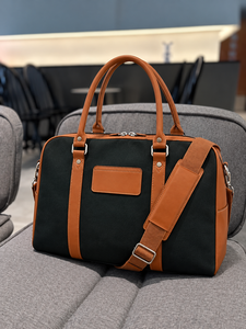 Men's High Quality Pu Leather Waterproof Lightweight Weekender Duffel <b>Bag</b> with <b>Tan</b> Leather Handles Shoulder Strap for Luggage - Product Image 1