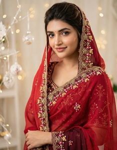 <b>Red</b> Silk Saree Embroidered <b>Blouse</b> Traditional Indian Wedding Wear for <b>Women</b> Floor-Length Regular Fit Sun Protection All Seasons - Product Image 3