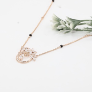 Collar con Colgante de Diamante en Forma de Hoja Marquise en Oro Rosa, Cadena Clásica Mangalsutra con Cuentas Negras en Espiral, Joyería Fina, Regalo de Boda para Mujer - Product Image 2