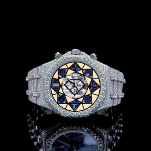 Reloj de Edición Limitada con Movimiento de Cuarzo, Estilo Hip Hop, Cronógrafo, Esfera Azul, para Hombre, en Acero Inoxidable con Incrustaciones de Diamantes - Product Image 1