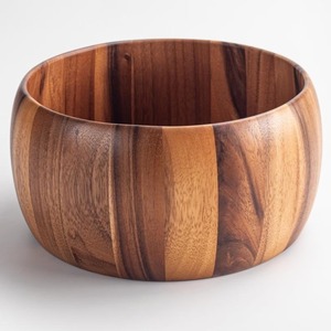 Bol à salade en bois naturel fait main, design minimaliste, grain de bois naturel, vaisselle de table pour la maison, bol de service pour légumes frais - Product Image 4
