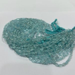 Perles ovales lisses en aquamarine naturelle indienne, bleu marine AA, non traitées, pour la fabrication de colliers et de bijoux - Product Image 1