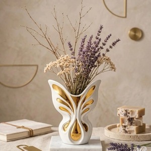 Jarrón de Porcelana en Forma de Mariposa con Detalles Dorados, Decoración Contemporánea para Mesa, Portaflores de Cerámica Esmaltada de 8-16 Pulgadas - Product Image 3