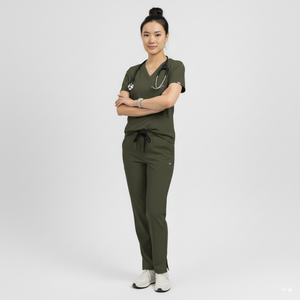 Conjunto de Uniformes Médicos Cómodos para Mujer, Top con Cuello en V y Pantalones Jogger Tipo Cargo con Cintura Elástica y Bolsillos Utilitarios, Uniforme de Hospital - Product Image 1