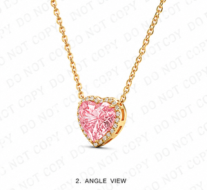 Elegant Heart Pink Lab Diamond Pendant <b>Necklace</b> 18K Yellow Gold Round Diamond Halo Engagement Anniversary Luxury Fine Jewelry - Product Image 4