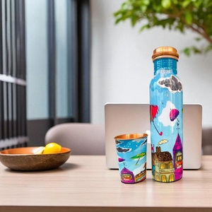 ขวดน้ำทองแดงลายต้นปาล์มหลากสี ฝาทองแดง พกพาสะดวกสำหรับเดินทาง - Product Image 3