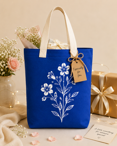 Sac fourre-tout en jute bleu avec poignées beiges, imprimé floral, grand format, réutilisable pour la plage, les voyages, le quotidien et le shopping - Product Image 4