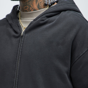 Low Moq Casual Style Plain Heavy Oversized Men Zip Hoodies Men Zipper Hoodie Acid Washed Hoodies Made in Pakistan - Product Image 3