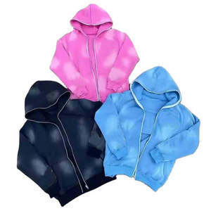 <b>Pink</b> Solid Acid Wash Men's <b>Tracksuit</b> Hooded Zipper Sweatshirt Pants Set Casual Full Sleeve Breathable Winter Streetwear - Product Image 5