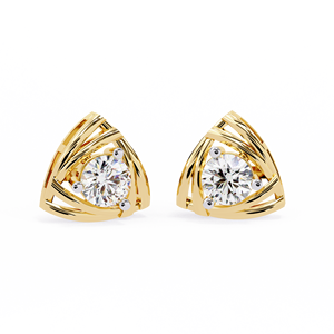 18K Yellow Gold Angular Triangle Diamond <b>Stud</b> Earrings With Refined Geometric Styling - Product Image 2