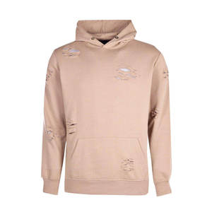 Sudadera con Capucha Beige para Hombre, Estilo Desgastado, Corte Holgado, Felpa Francesa de Algodón, Informal, para Otoño, con Bolsillos - Product Image 1