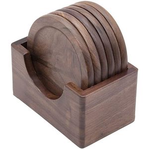 Ensemble de sous-verres ronds en bois, écologiques, en bois d'acacia et de manguier, avec rebord, pour tasses à café, pour restaurant et décoration intérieure - Product Image 3