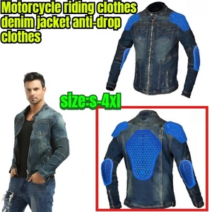 Chaqueta de Motociclista de Mezclilla para Hombre con Acolchado Protector Azul, Cuello Alto, Cierre de Cremallera, Transpirable, Estilo Motero, para Otoño - Product Image 5