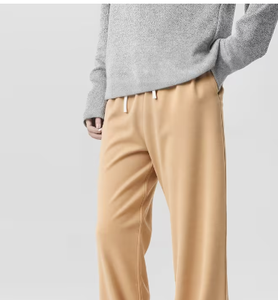 <b>Men</b> s <b>Wide</b> <b>Leg</b> Pants Elastic Waist Casual <b>Trousers</b> Beige Spandex Cotton Blend Breathable Side Pockets Autumn Wear - Product Image 2