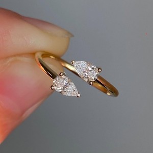 Anillo Abierto con Diamante Cultivado en Laboratorio en Forma de Pera, Plata de Ley 925, Ajustable, Anillo de Compromiso Minimalista - Product Image 1