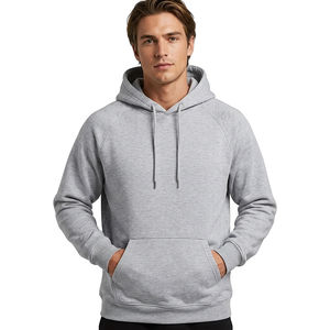 <b>Men's</b> Solid <b>Grey</b> Raglan Sleeve Pullover <b>Hoodie</b> Front Pocket Regular Fit Sweatshirt Embroidered Eco-Friendly Anti-Wrinkle - Product Image 1